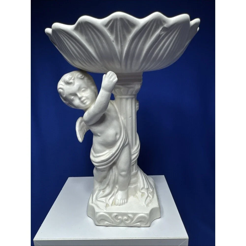 Signed RUBENS White Fine Porcelain CHERUB Pedestal Soap Dish #286M Japan